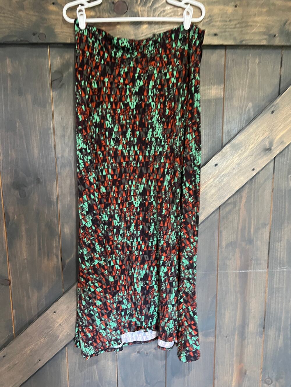 Lularoe Maxi Skirt Womens Large Black Grey Geometric Colorful Boho Stretchy